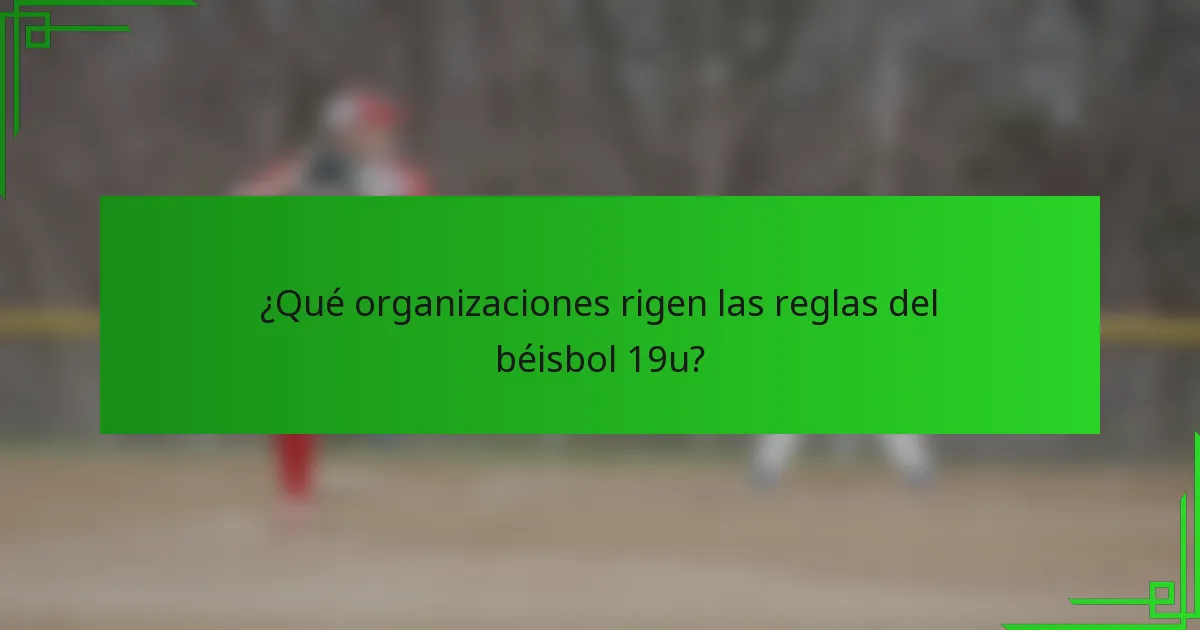 ¿Qué organizaciones rigen las reglas del béisbol 19u?